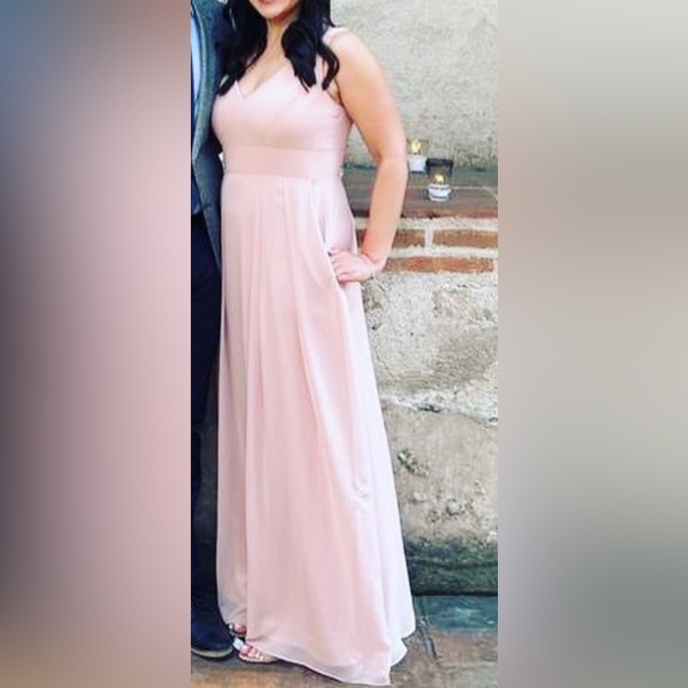 Bella Bridesmaids dress, the color is toasted sugar in the dessy collection